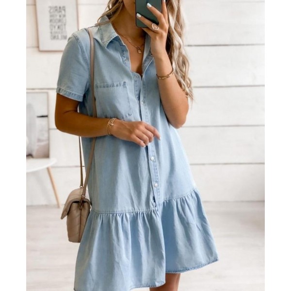 Simple V-Neck Short Sleeve Plain Mini Dress