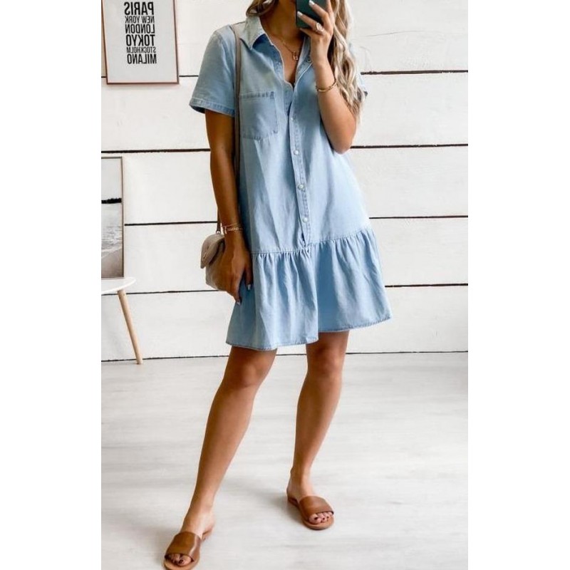 Simple V-Neck Short Sleeve Plain Mini Dress