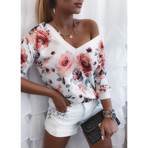 Comfy Floral Print Long Sleeve Top