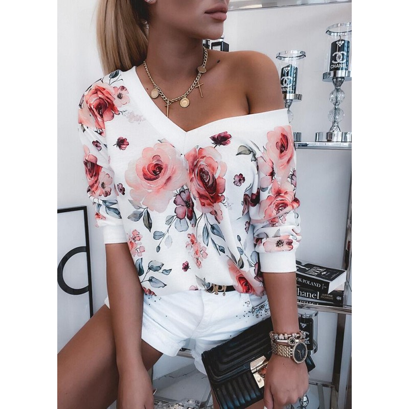 Comfy Floral Print Long Sleeve Top