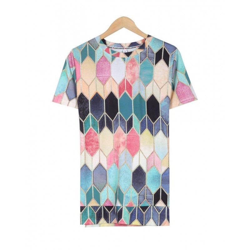 Geometric Print Round Neck Top