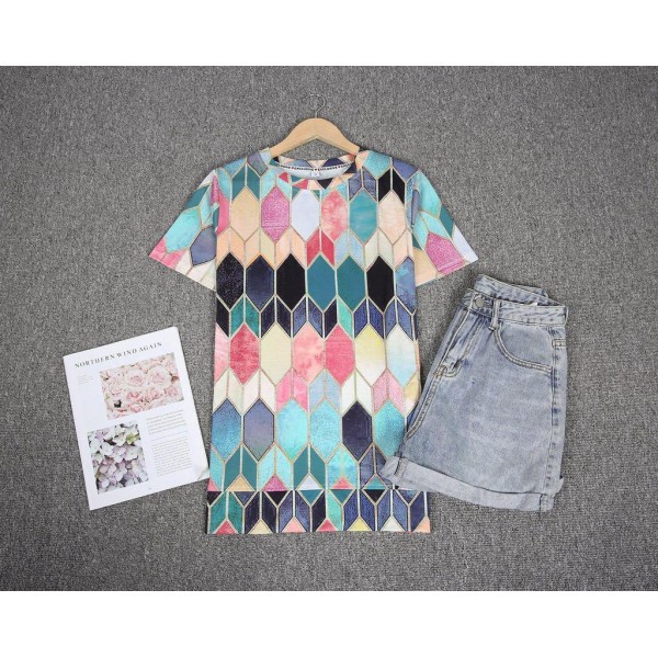 Geometric Print Round Neck Top