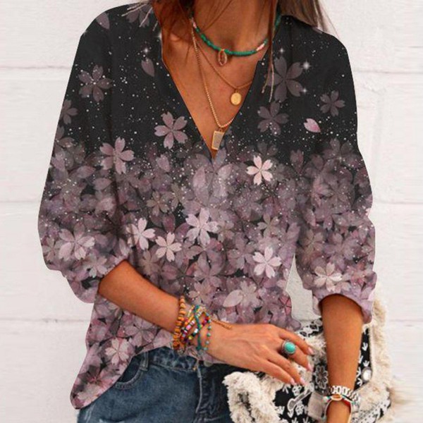 Chic Floral Print V-Neck Top