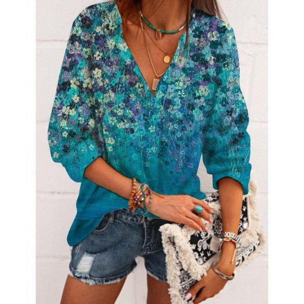 Romantic 3/4 Sleeve Print Top