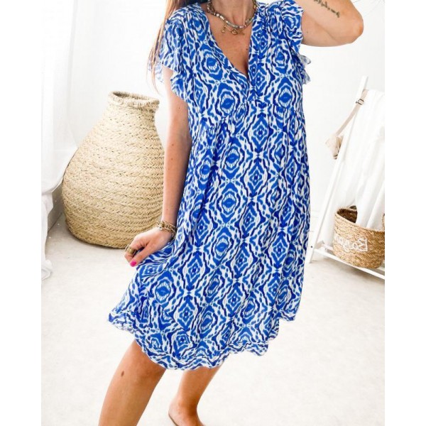 Stylish Print Short Sleeve Mini Dress