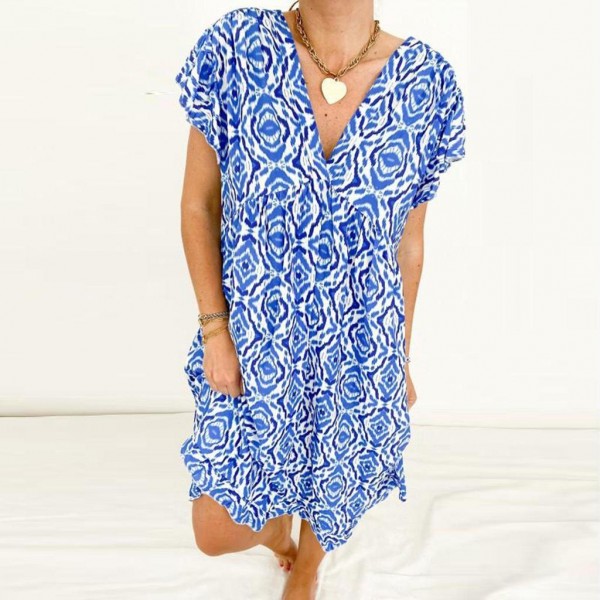 Stylish Print Short Sleeve Mini Dress