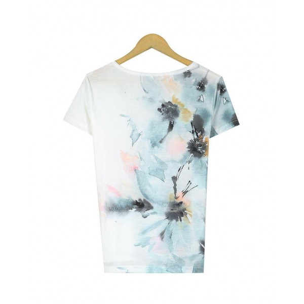 Casual V-Neck Short Sleeve Floral Top