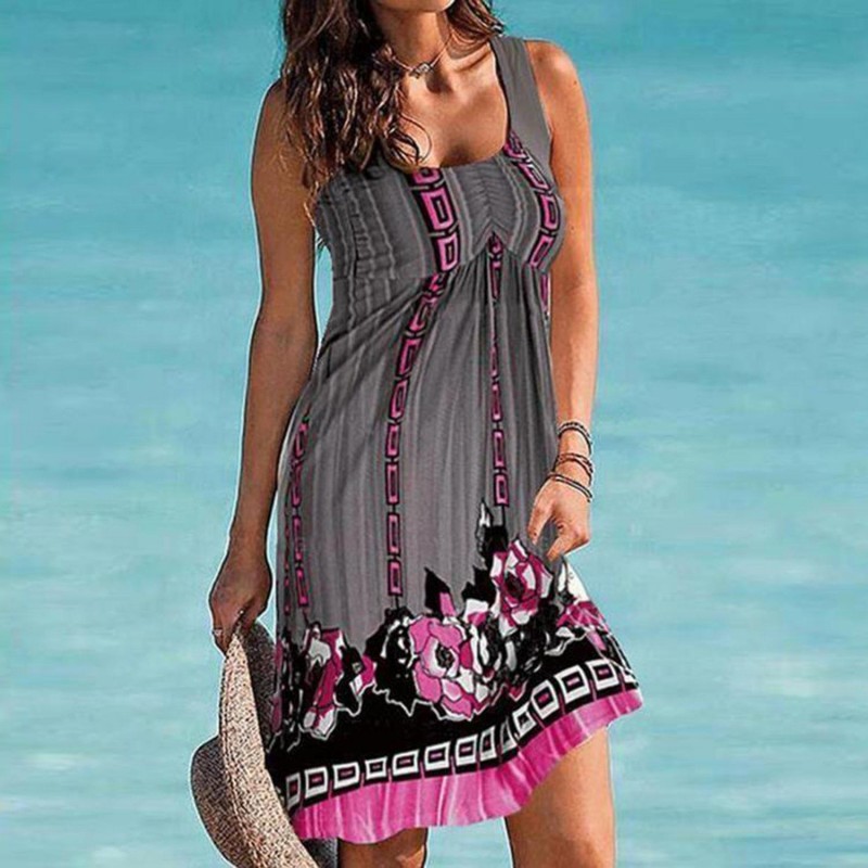 Retro Print Sleeveless Mini Dress