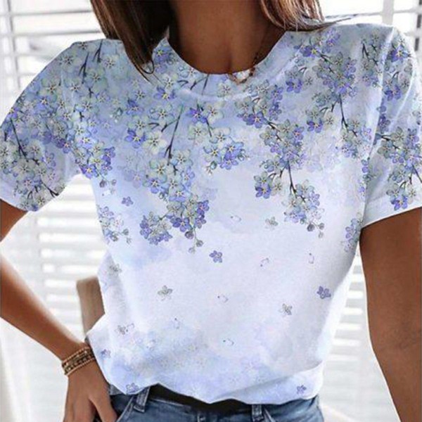 Romantic Print Round Neck Top