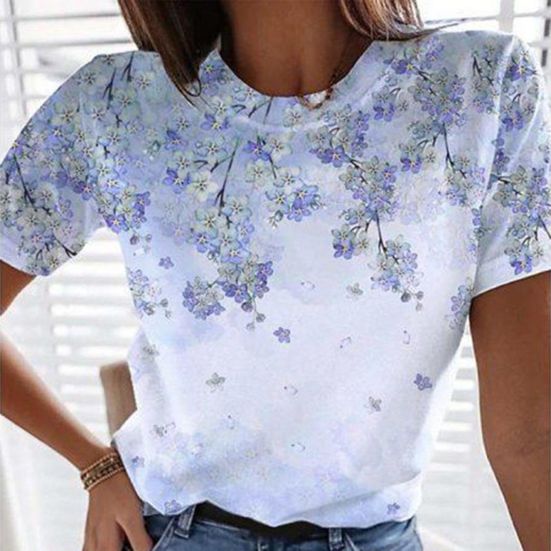 Romantic Print Round Neck Top