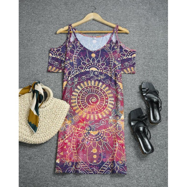 Special Print Short Sleeve Mini Dress