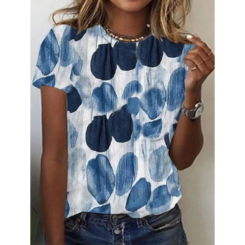 Blue Print Round Neck Top