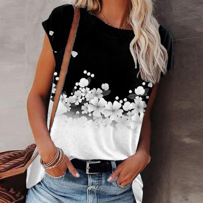 Casual Round Neck Print Top