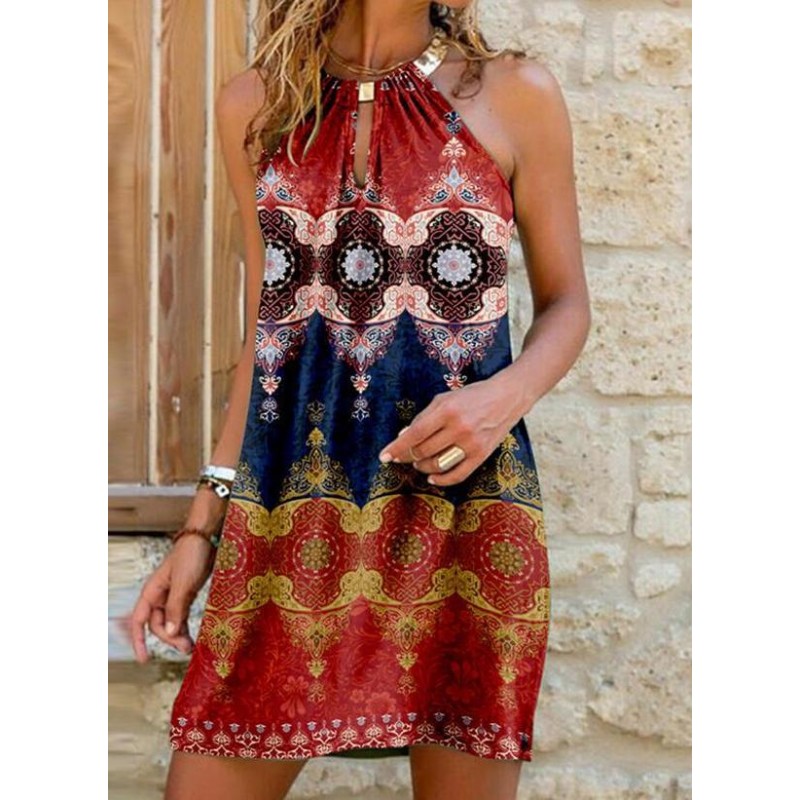 Fashion Sleeveless Print Mini Dress