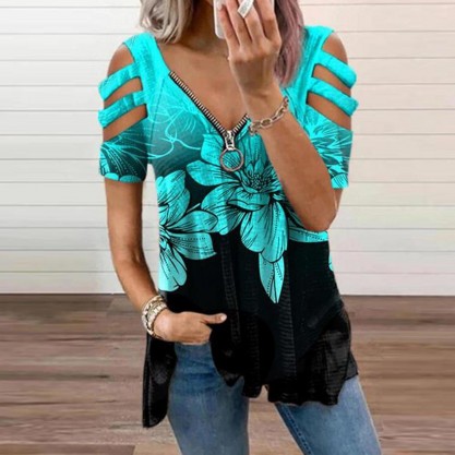 Fashionable V-Neck Print Top