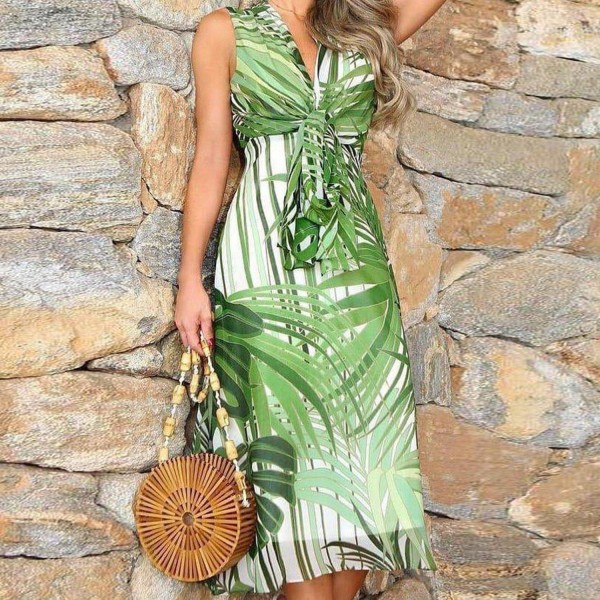 Stunning Print Sleeveless Midi Dress