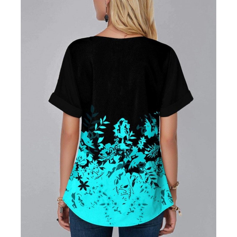 Fresh Notched Neck Print Top