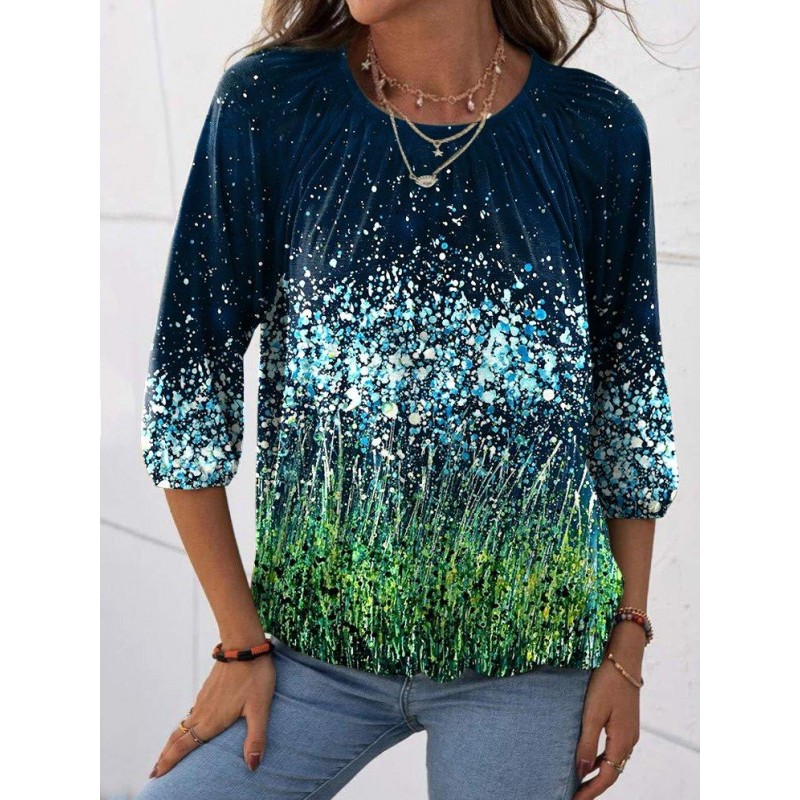 Chic Blue Print 3/4 Sleeve Top