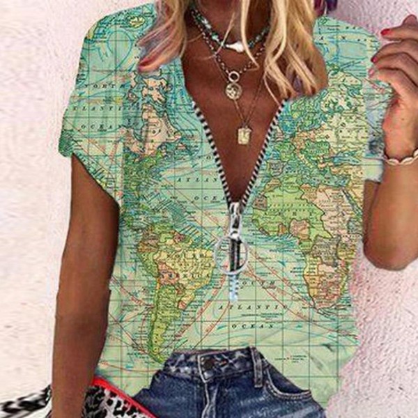 Fashionable Map Print Short Sleeve Top