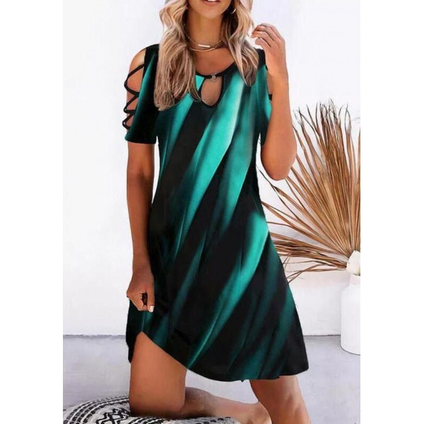 Fashionable Green Print Short Sleeve Mini Dress