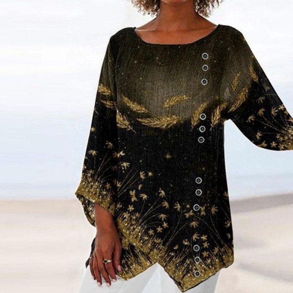 Groovy Round Neck Long Sleeve Print Top