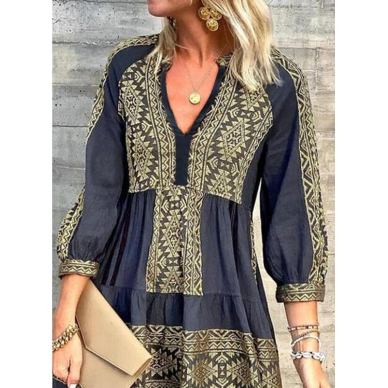 Elegant Print 3/4 Sleeve Mini Dress