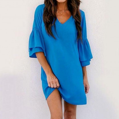 Basic Plain 3/4 Sleeve Minidress