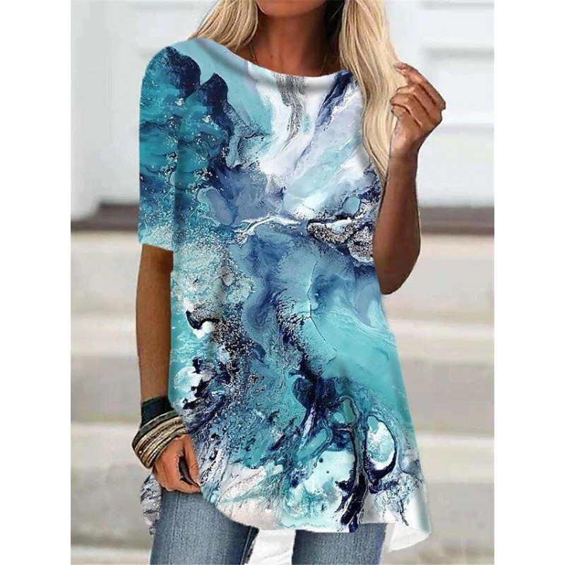 Chic Green Print Short Sleeve Top