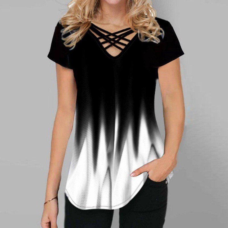 Casual V-Neck Print Tee