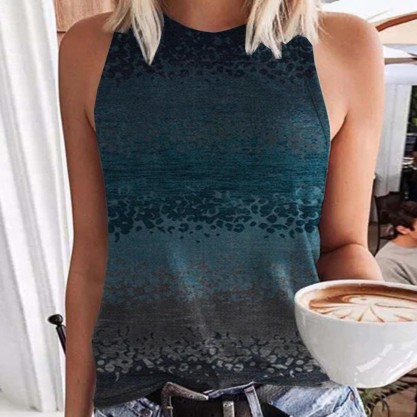 Comfy Round Neck Print Sleeveless Top