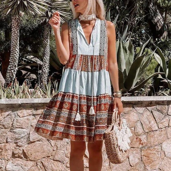 Fashion Print Sleeveless Mini Dress