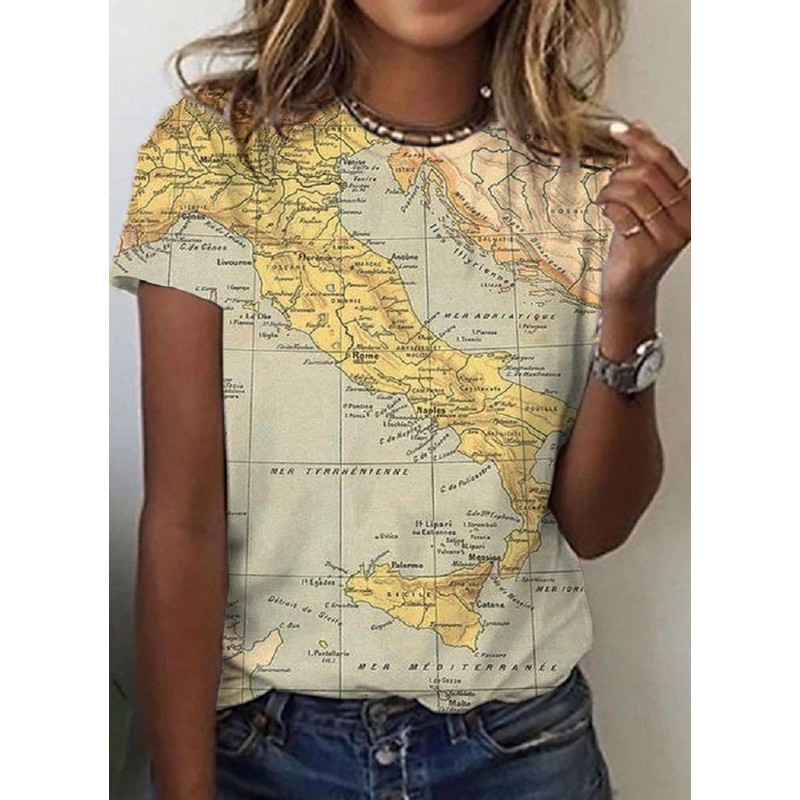 Chic Map Print Short Sleeve Top