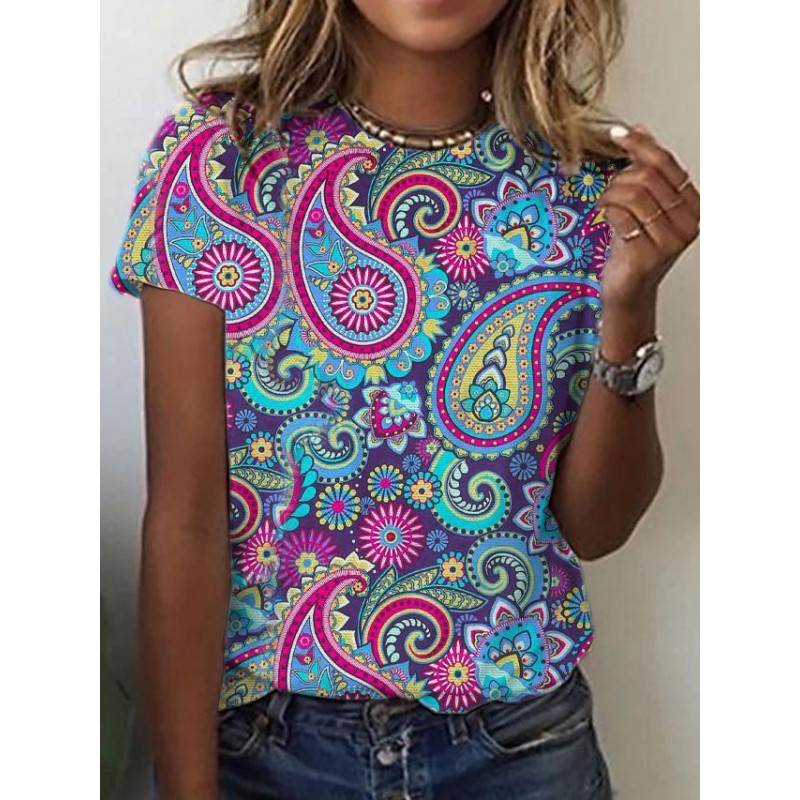 Retro Print Short Sleeve Top