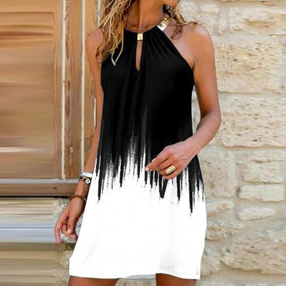 Chic Halter Color Block Mini Dress