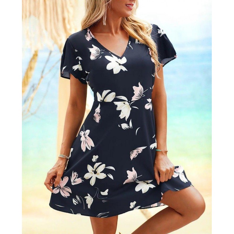 Cool Print Short Sleeve Mini Dress