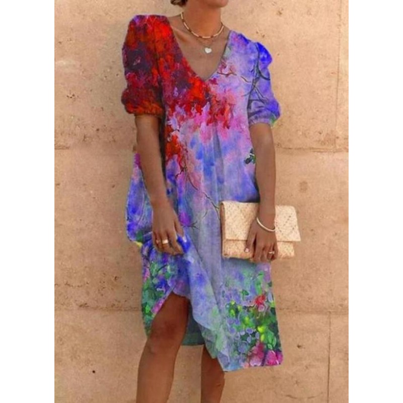 Groovy Print Short Sleeve Midi Dress