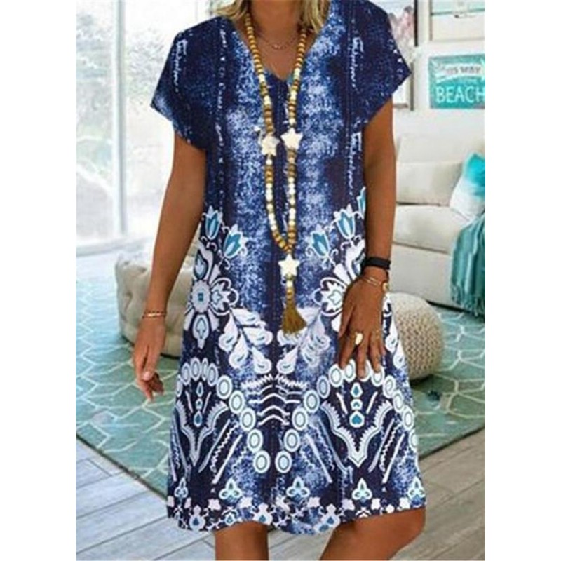 Special Print Short Sleeve Mini Dress