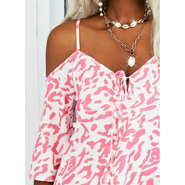 Sweet Pink Print Short Sleeve Mini Dress