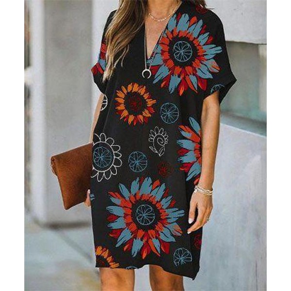 Elegant V-Neck Short Sleeve Mini Dress