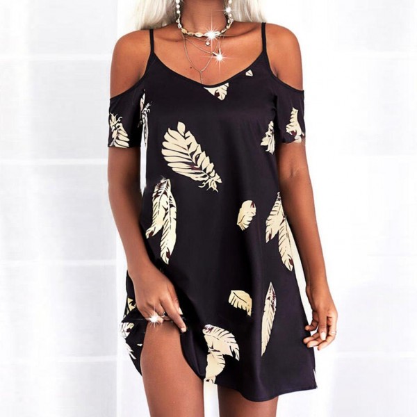 Glamorous Spaghetti Straps Printed Short Sleeve Mini Dress