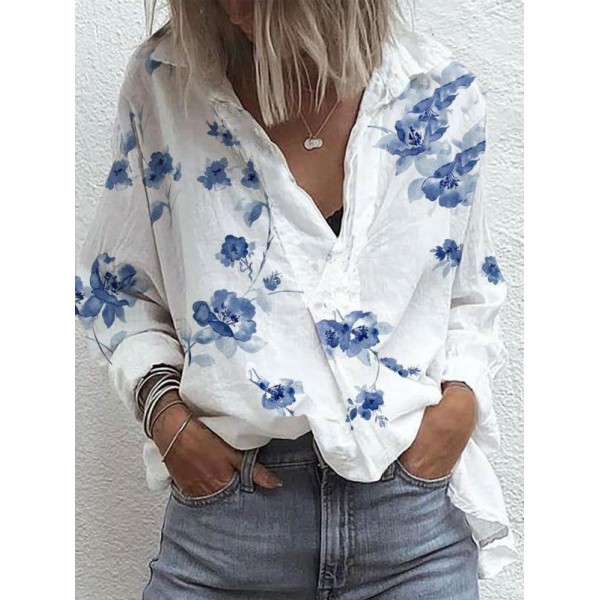 Casual Long Sleeve V-Neck Print Top