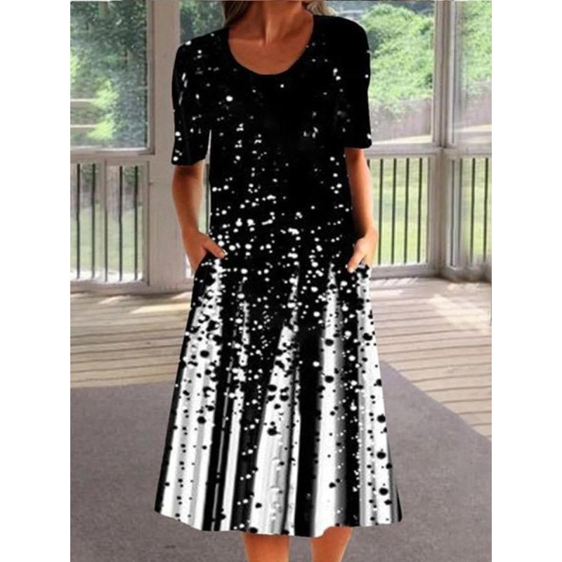 Elegant Print Short Sleeve Midi Dress