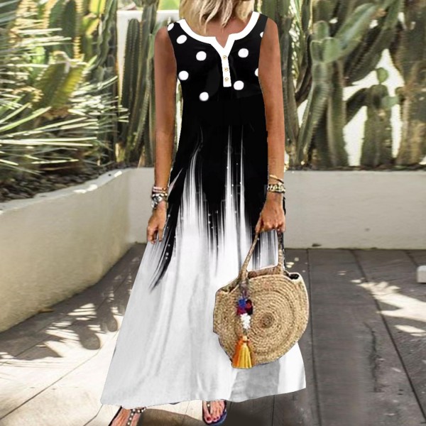 Casual Print Sleeveless Maxi Dress