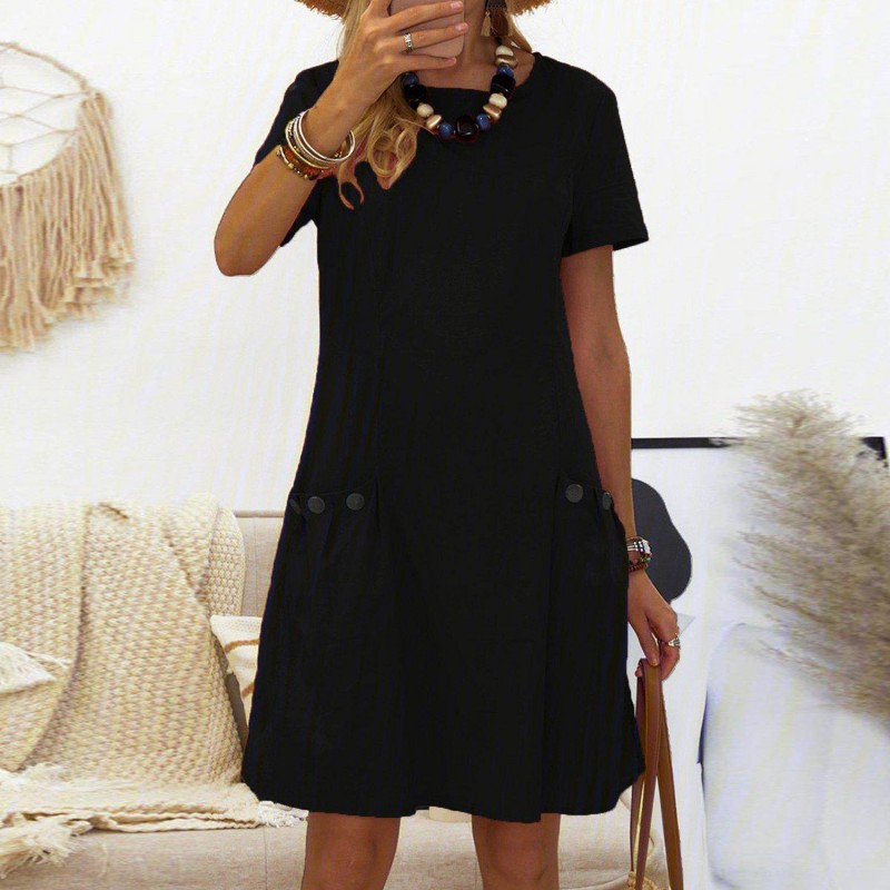 Classy Plain Short Sleeve Mini Dress