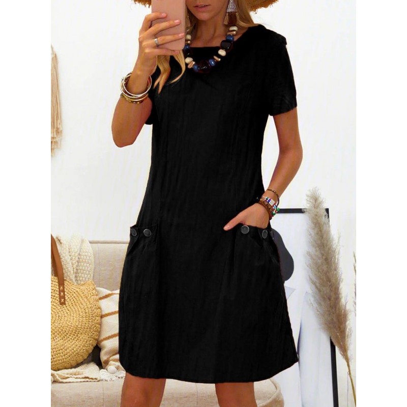 Classy Plain Short Sleeve Mini Dress