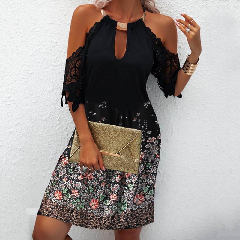 Classy Print Halter Mini Dress