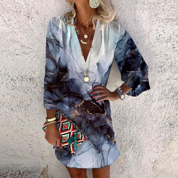 Classy Print V-Neck Mini Dress