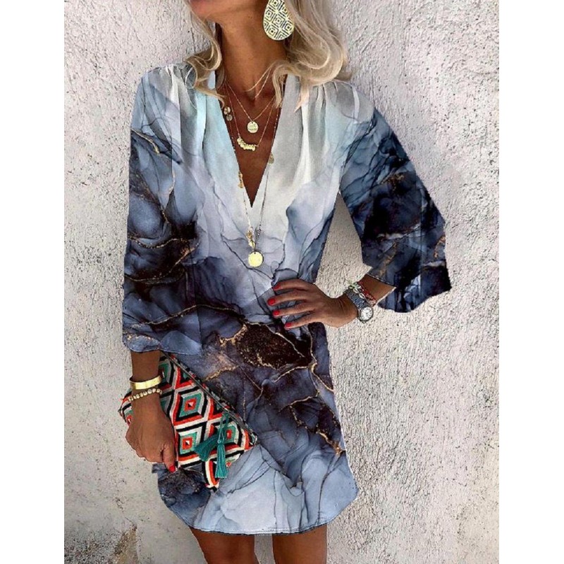 Classy Print V-Neck Mini Dress