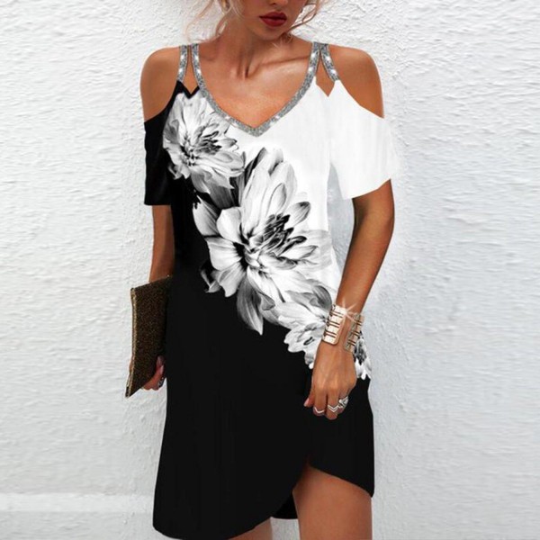 Elegant Print Short Sleeve Mini Dress