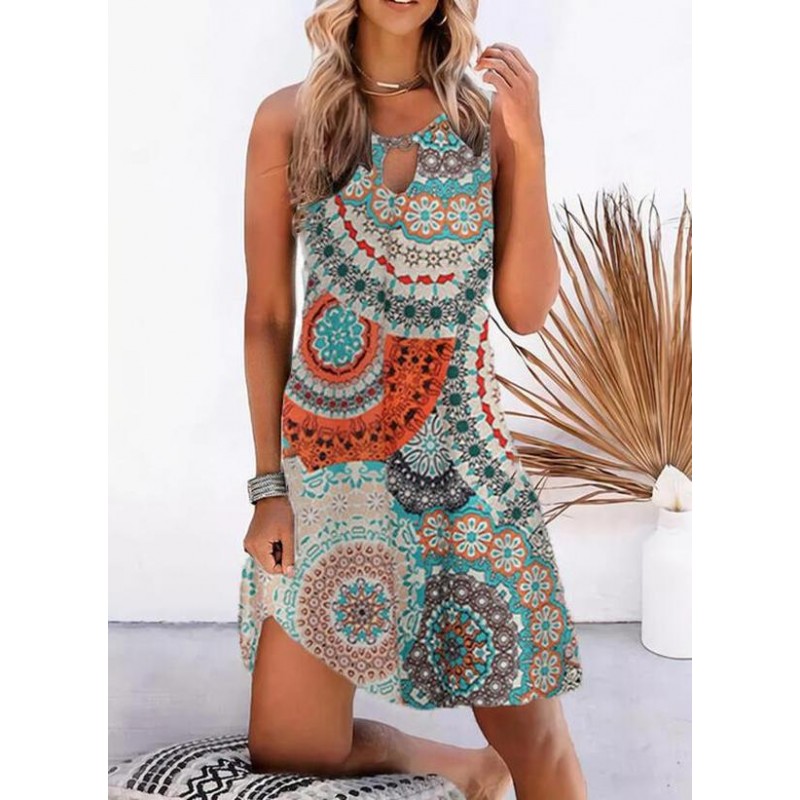 Modern Print Sleeveless Mini Dress